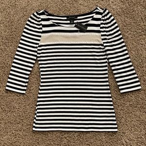 White House Black Market XS Striped Top Beige